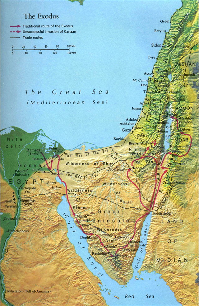 Map Of The Exodus Of The Israelites From Egyptian Bondage